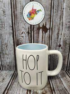 Rae Dunn Easter “HOP TO IT” Mug With Blue Inside By Magenta NWT